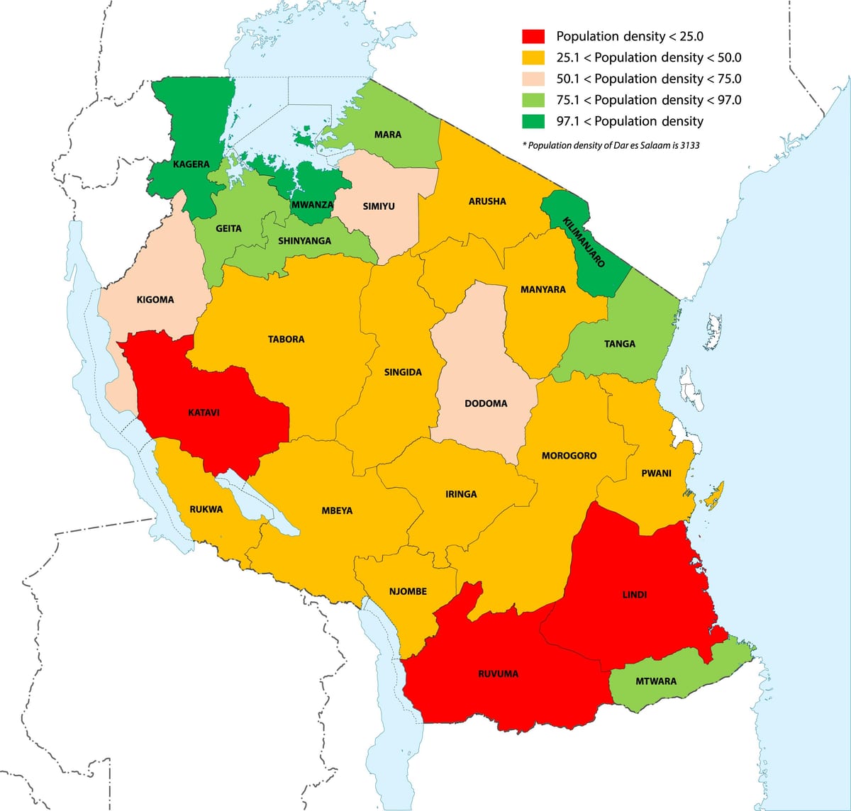 tanzánia a népsűrűségi térkép