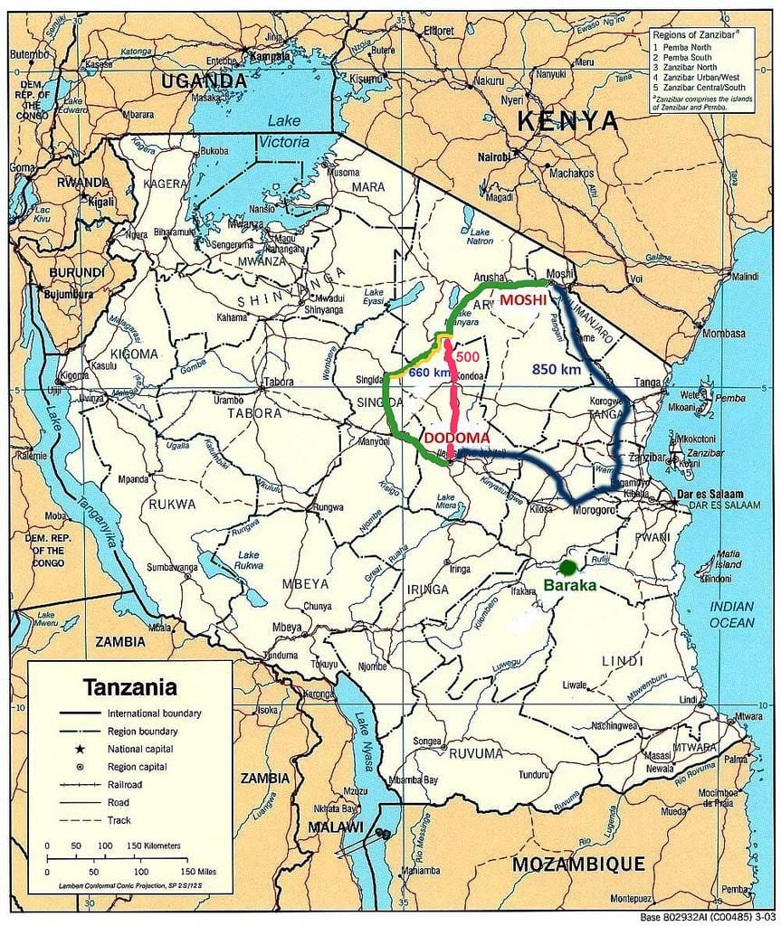 tanzánia közúti hálózati térképen