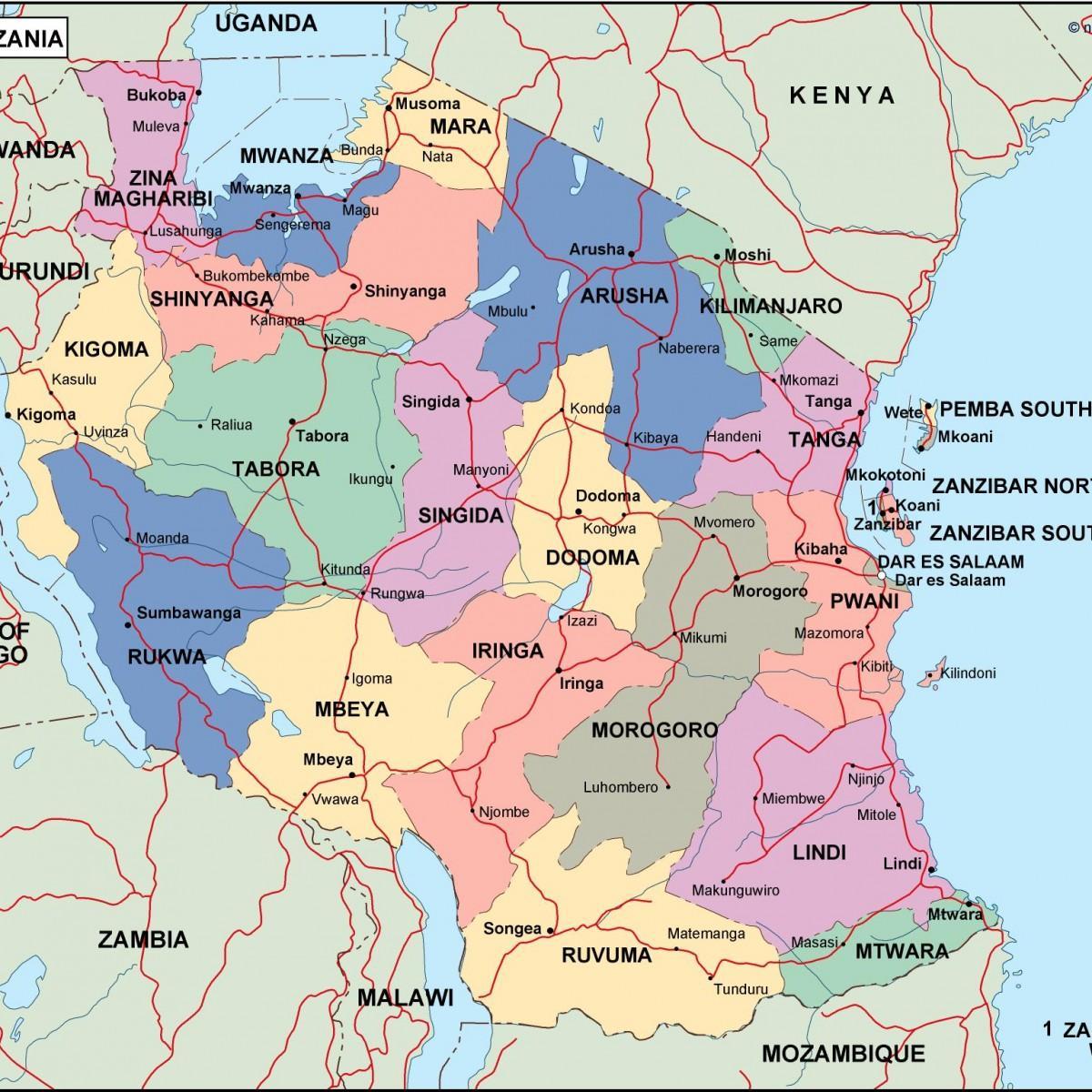 Térkép tanzánia politikai