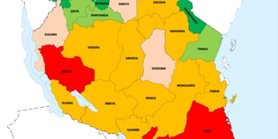 Tanzánia a népsűrűségi térkép