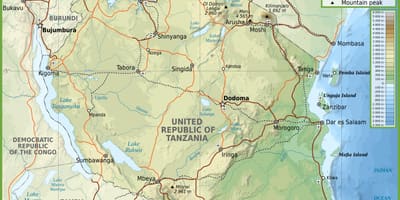 Tanzánia közúti térkép kilométer