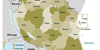 Térkép tanzánia mutatja régiók